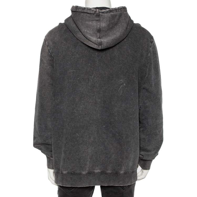 Pre Owned Saint Laurent Grey Distressed Cotton Logo Printed Hoodie XXL