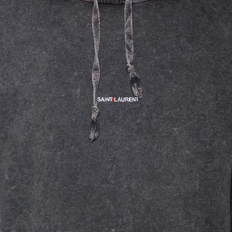 Pre Owned Saint Laurent Grey Distressed Cotton Logo Printed Hoodie XXL