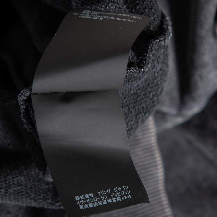 Pre Owned Saint Laurent Grey Distressed Cotton Logo Printed Hoodie XXL