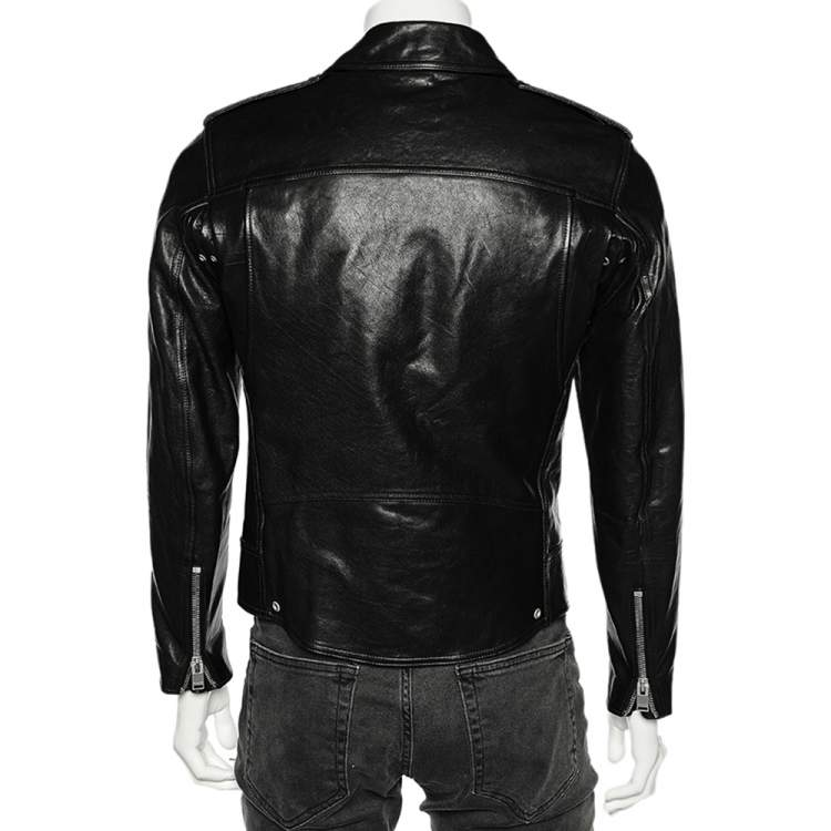 Pre Owned Saint Laurent Paris Black Studded Leather Biker Jacket M 