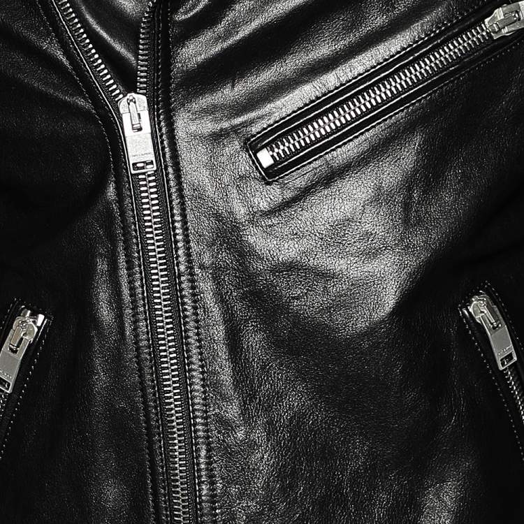 Pre Owned Saint Laurent Paris Black Studded Leather Biker Jacket M 
