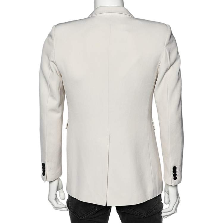 Pre Owned Saint Laurent Cream Wool and Mohair Button Front Blazer M