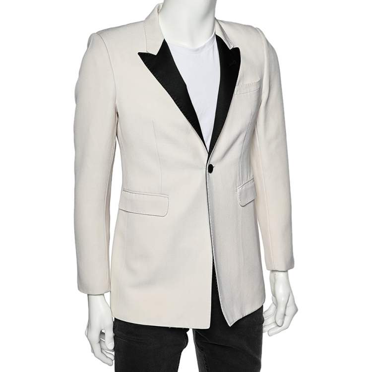 Pre Owned Saint Laurent Cream Wool and Mohair Button Front Blazer M