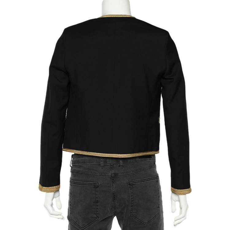 Pre Owned Saint Laurent Black Wool Contrast Trim Military Jacket M