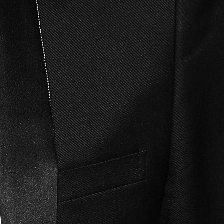 Pre Owned Saint Laurent Black Wool Trim Detail Open Front Blazer M