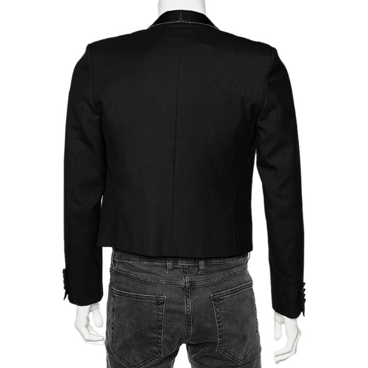 Pre Owned Saint Laurent Black Wool Trim Detail Open Front Blazer M
