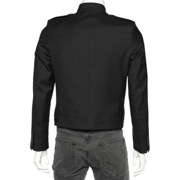 Pre Owned Saint Laurent Black Wool Stand Collar Jacket M