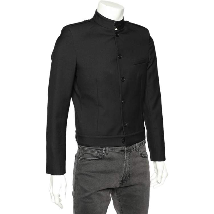 Pre Owned Saint Laurent Black Wool Stand Collar Jacket M