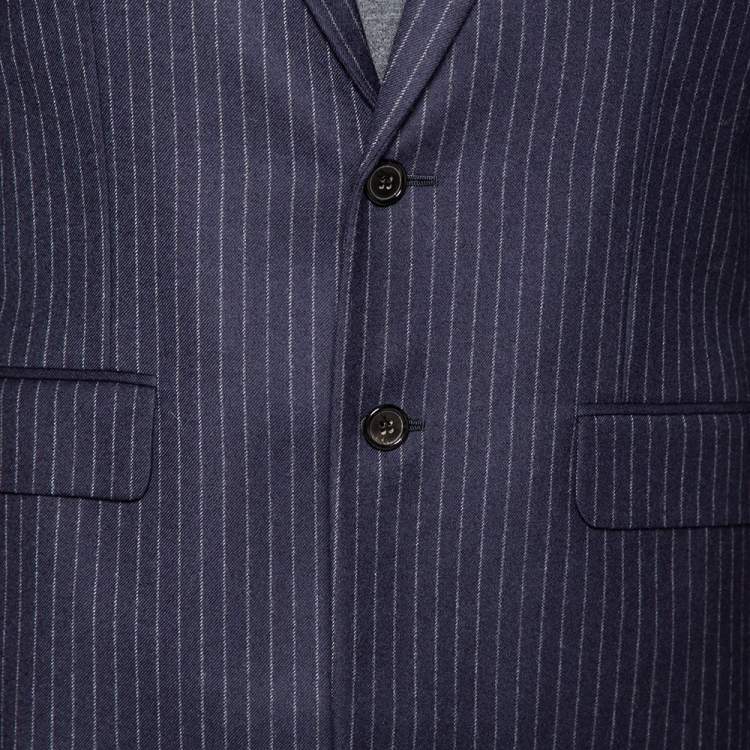 Pre Owned Saint Laurent Navy Blue Striped Wool Single Breasted Suit M