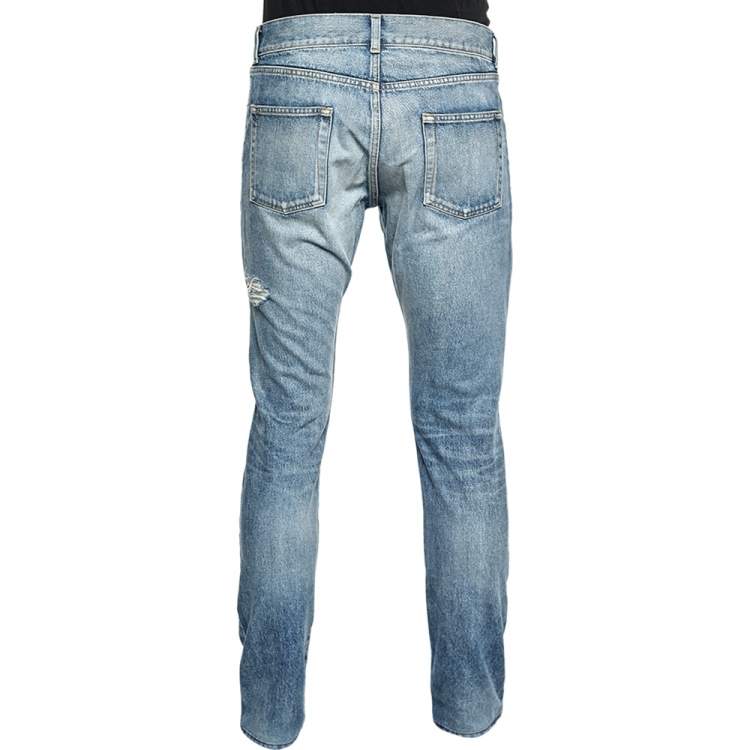 Pre Owned Saint Laurent Blue Distressed Denim Slim Fit Jeans M