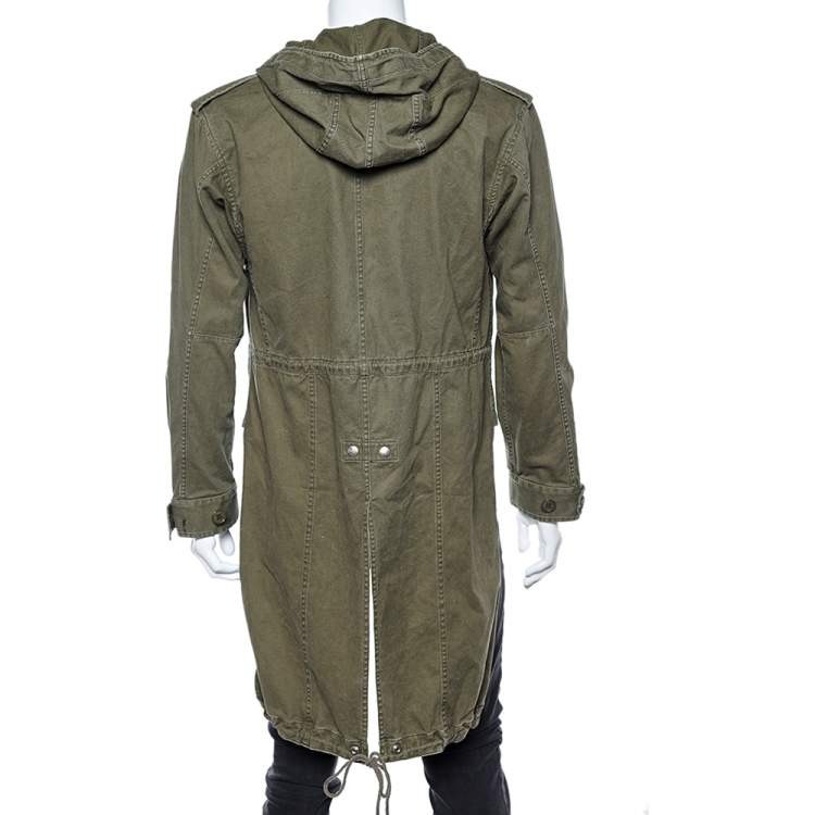 Pre Owned Saint Laurent Military Green Cotton And Linen Hooded Jacket XL