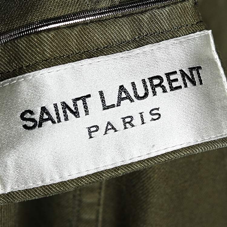 Pre Owned Saint Laurent Military Green Cotton And Linen Hooded Jacket XL
