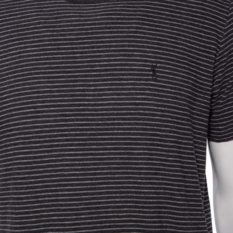 Pre Owned Saint Laurent Charcoal Grey Striped Cotton T-Shirt S