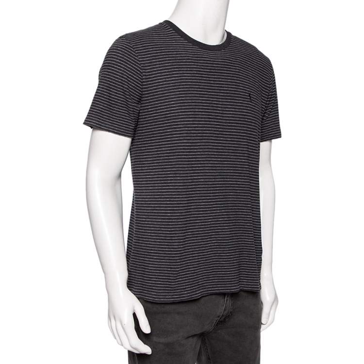 Saint Laurent Charcoal Grey Striped Cotton T-Shirt S Saint Laurent