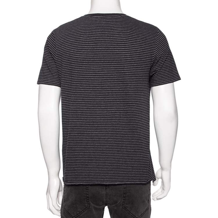 Pre Owned Saint Laurent Charcoal Grey Striped Cotton T-Shirt S