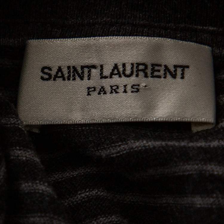 Pre Owned Saint Laurent Charcoal Grey Striped Cotton T-Shirt S