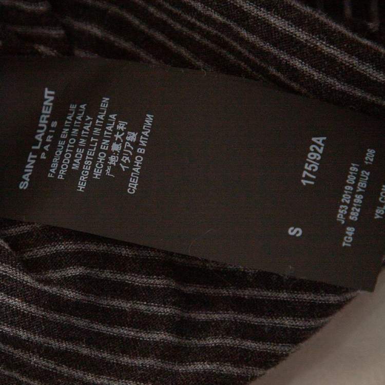 Pre Owned Saint Laurent Charcoal Grey Striped Cotton T-Shirt S