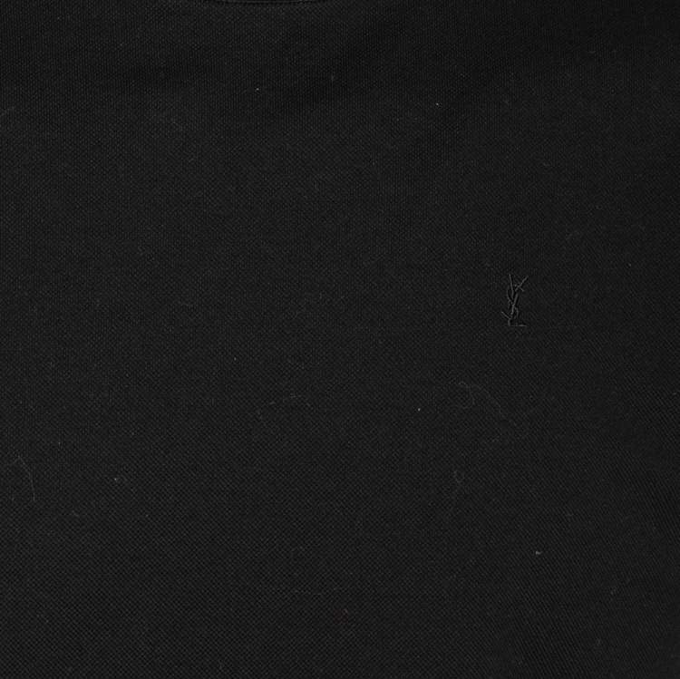 Pre Owned Saint Laurent Black Cotton Pique Distressed Hem Detail T-Shirt M