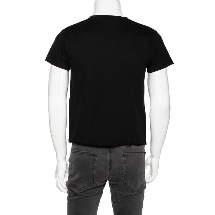 Pre Owned Saint Laurent Black Cotton Pique Distressed Hem Detail T-Shirt M
