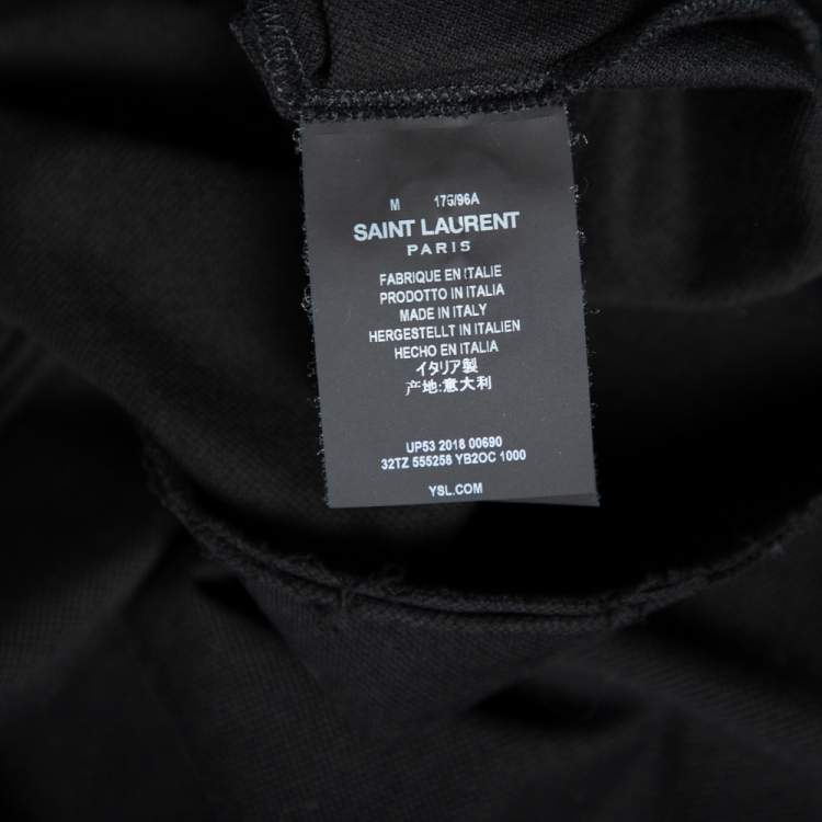 Pre Owned Saint Laurent Black Cotton Pique Distressed Hem Detail T-Shirt M