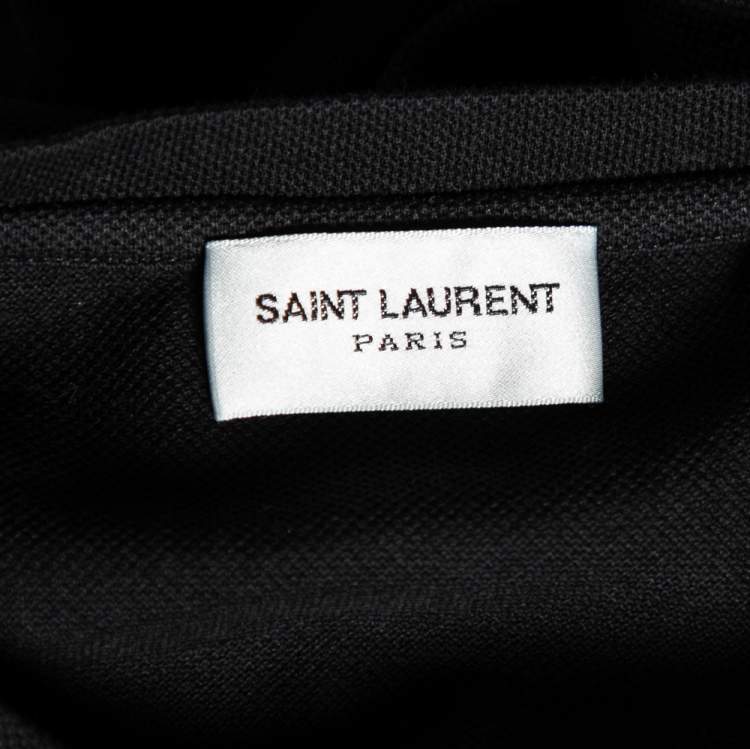 Pre Owned Saint Laurent Black Cotton Pique Distressed Hem Detail T-Shirt M