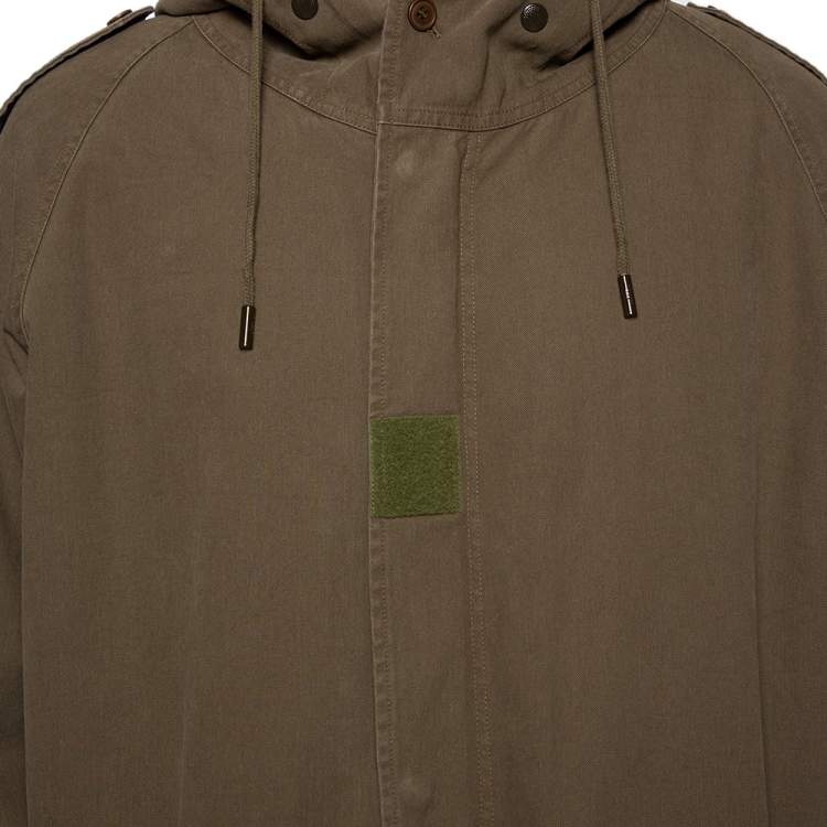 Pre Owned Saint Laurent Olive Green Cotton Hooded Parka Jacket M