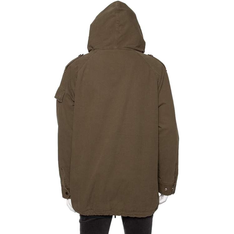 Pre Owned Saint Laurent Olive Green Cotton Hooded Parka Jacket M