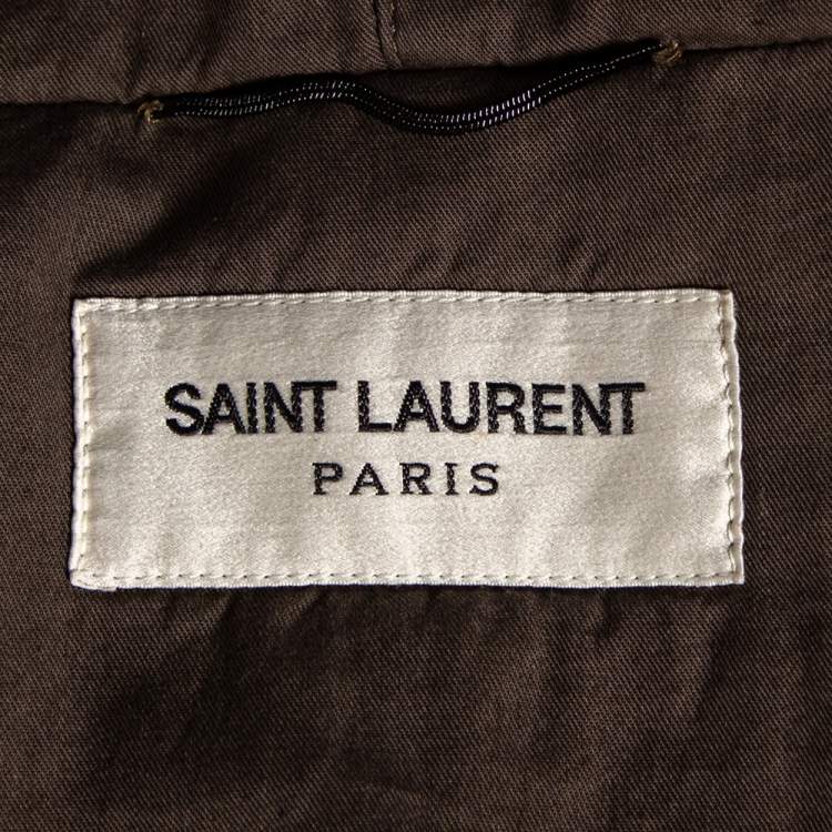 Pre Owned Saint Laurent Olive Green Cotton Hooded Parka Jacket M