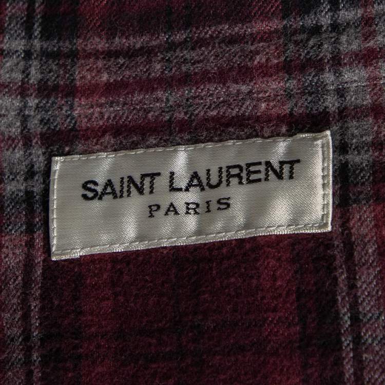 Pre Owned Saint Laurent Burgundy Checked Cotton Button Front Shirt M