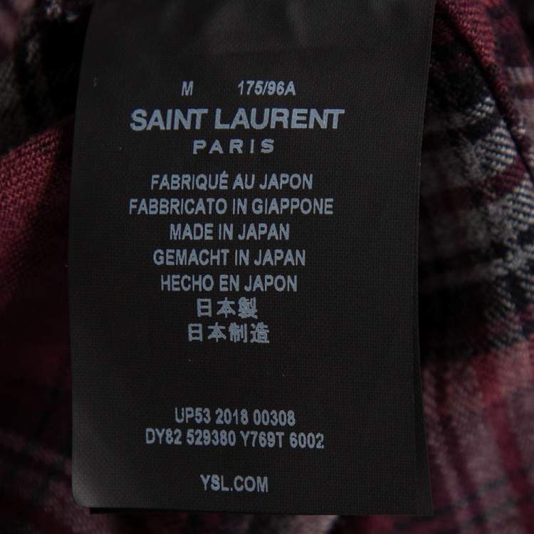 Pre Owned Saint Laurent Burgundy Checked Cotton Button Front Shirt M
