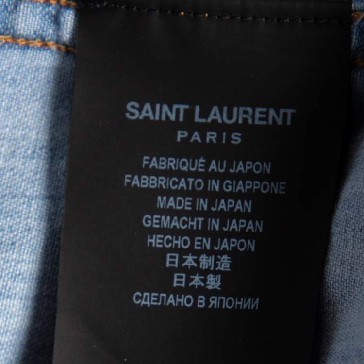 Pre Owned Saint Laurent Blue Distressed Denim Pocketed Button Front Shirt M