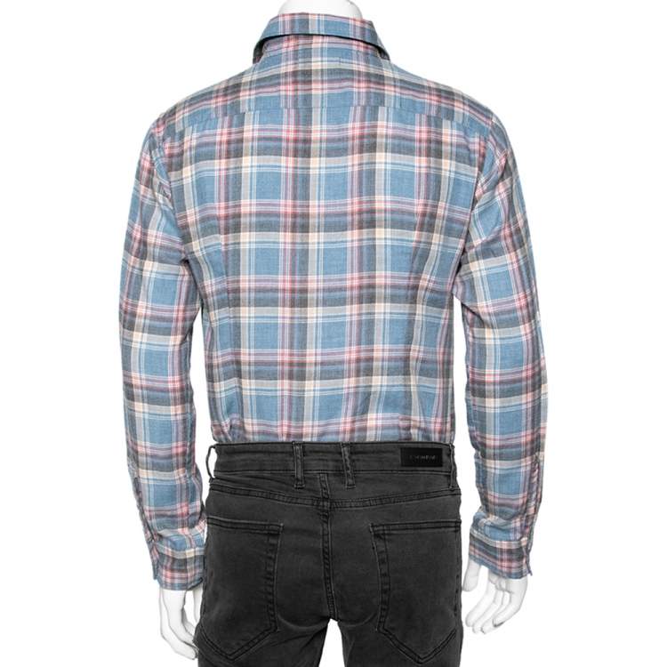 Pre Owned Saint Laurent Blue Checkered Cotton Button Front Shirt M