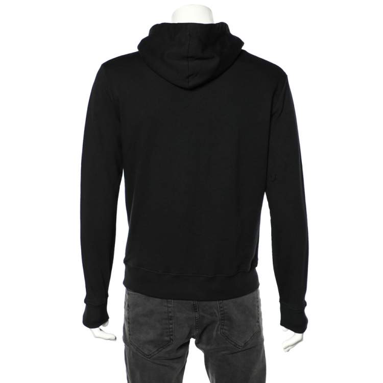Pre Owned Saint Laurent Black Cotton Knit Logo Printed Hoodie M