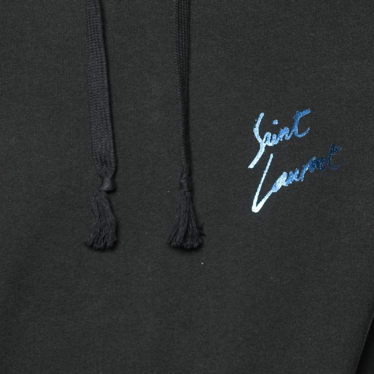 Pre Owned Saint Laurent Black Cotton Knit Logo Printed Hoodie M