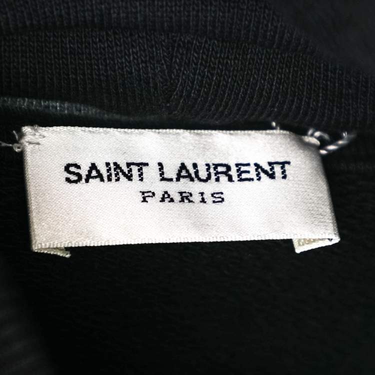 Pre Owned Saint Laurent Black Cotton Knit Logo Printed Hoodie M