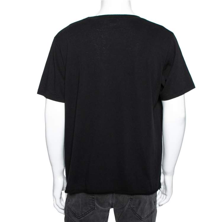 Pre Owned Saint Laurent Black Signature Logo Printed T-Shirt L