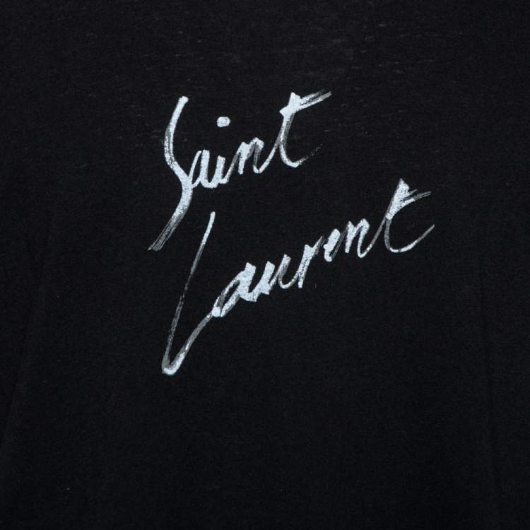 Pre Owned Saint Laurent Black Signature Logo Printed T-Shirt L