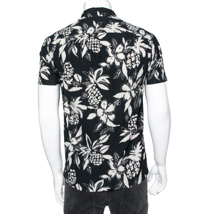 Pre Owned Saint Laurent Black and White Printed Cotton Short Sleeve Shirt S