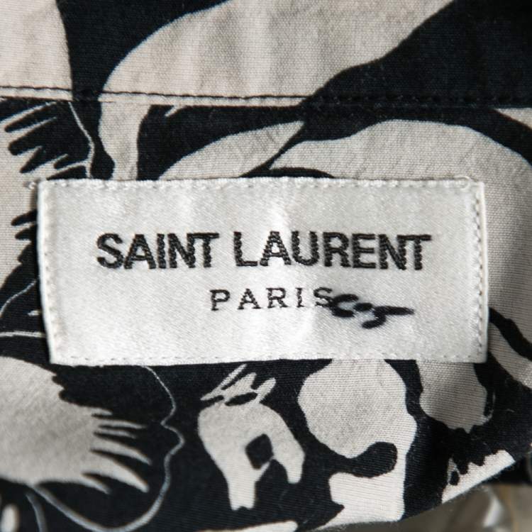 Pre Owned Saint Laurent Black and White Printed Cotton Short Sleeve Shirt S