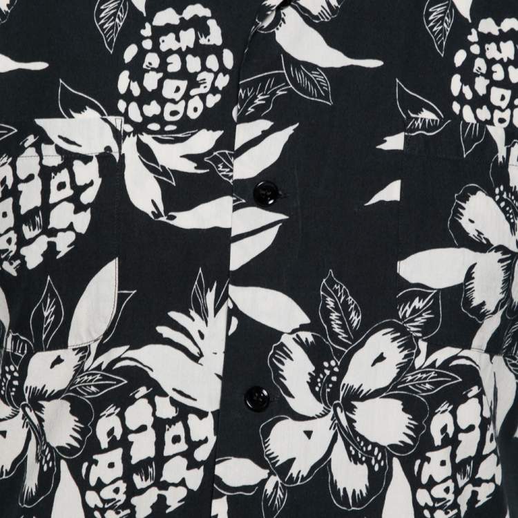 Pre Owned Saint Laurent Black and White Printed Cotton Short Sleeve Shirt S