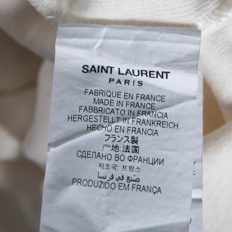 Pre Owned Saint Laurent Cream Cotton YSL Printed Crew Neck Short Sleeve T-Shirt S
