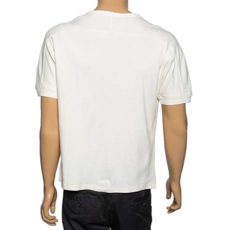 Pre Owned Saint Laurent Cream Cotton YSL Printed Crew Neck Short Sleeve T-Shirt S