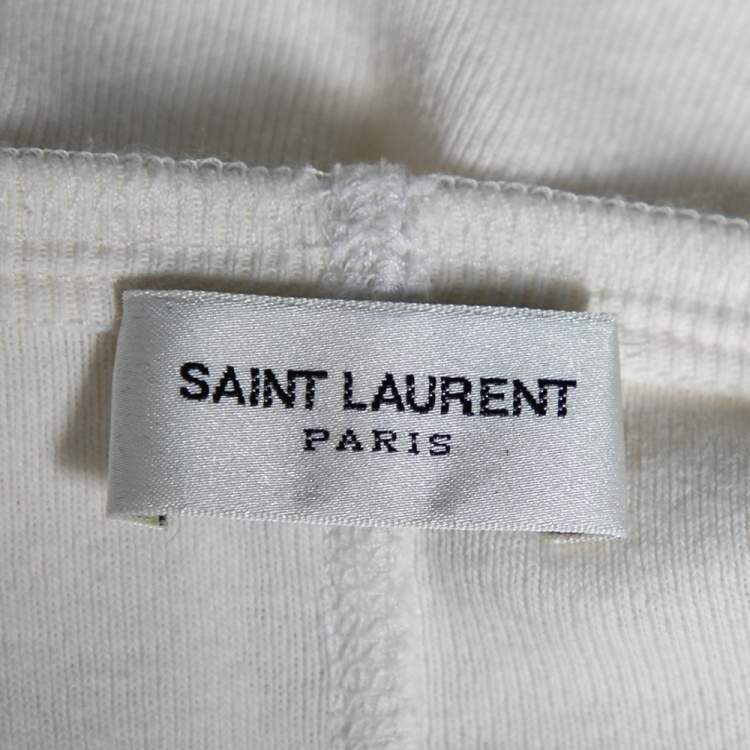 Pre Owned Saint Laurent Cream Cotton YSL Printed Crew Neck Short Sleeve T-Shirt S