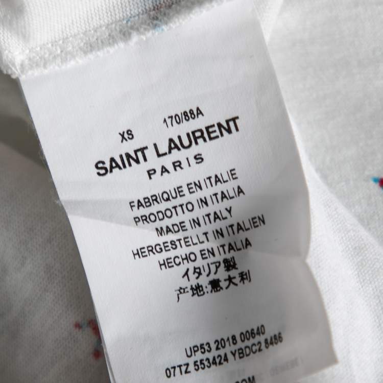 Pre Owned Saint Laurent White Cotton Star Printed Crew Neck Short Sleeve T-Shirt XS
