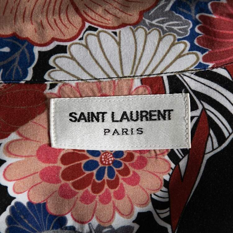 Pre Owned Saint Laurent Black Floral Printed Cotton Short Sleeve Love Bowling Shirt S