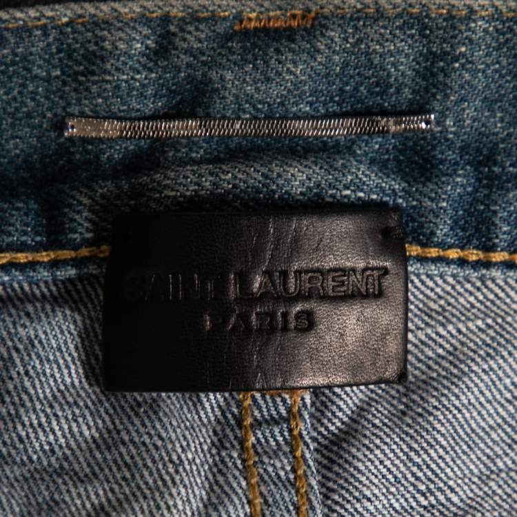 Pre Owned Saint Laurent Blue Distressed Denim Capri Shorts S