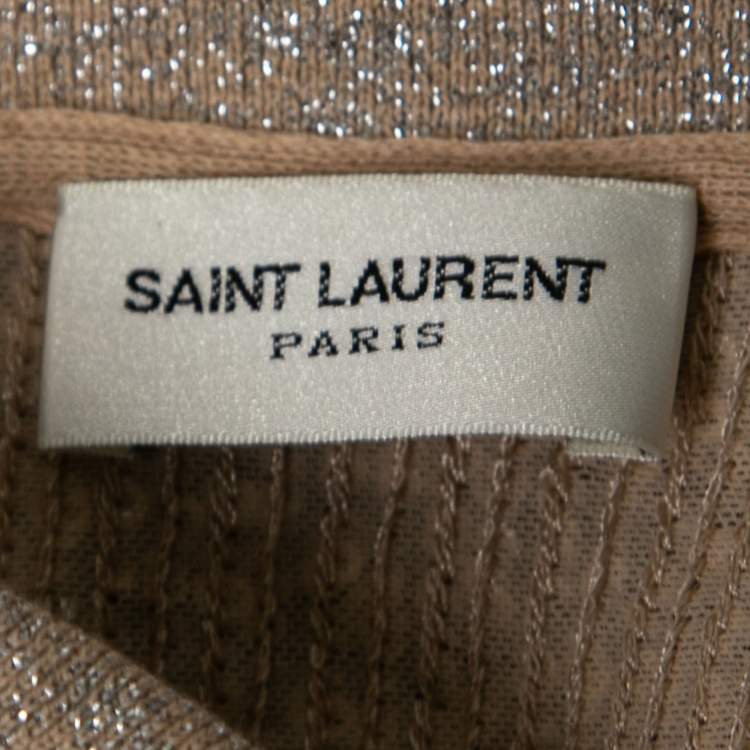 Pre Owned Saint Laurent Silver Sequin Embellished Lurex Knit Polo T-Shirt XXL