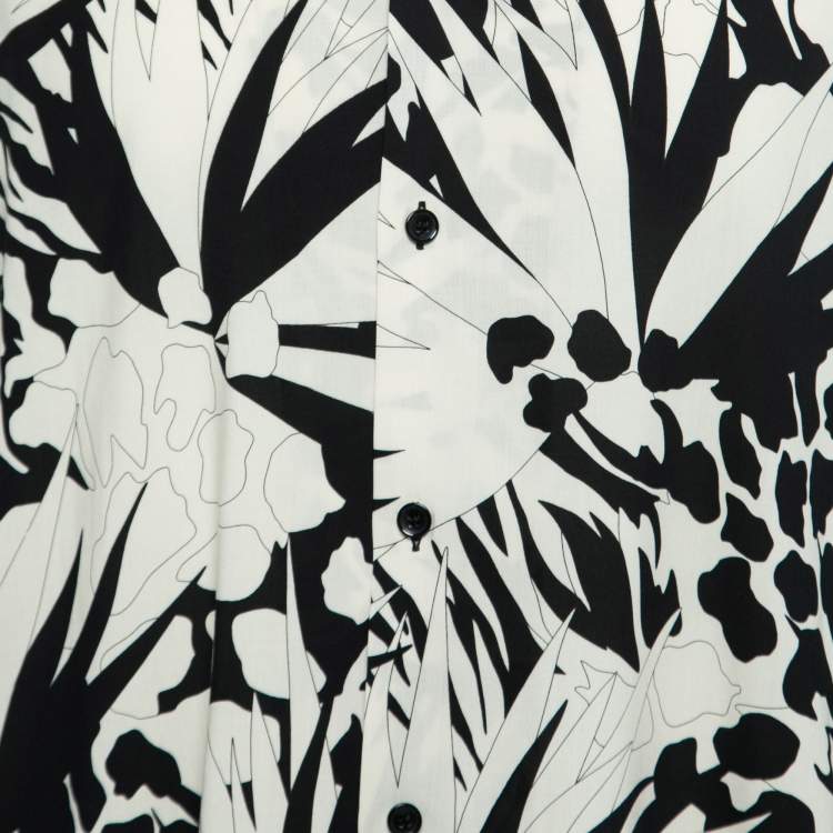 Pre Owned Saint Laurent Monochrome Jungle Print Crepe De Chine Short Sleeve Shirt XXL