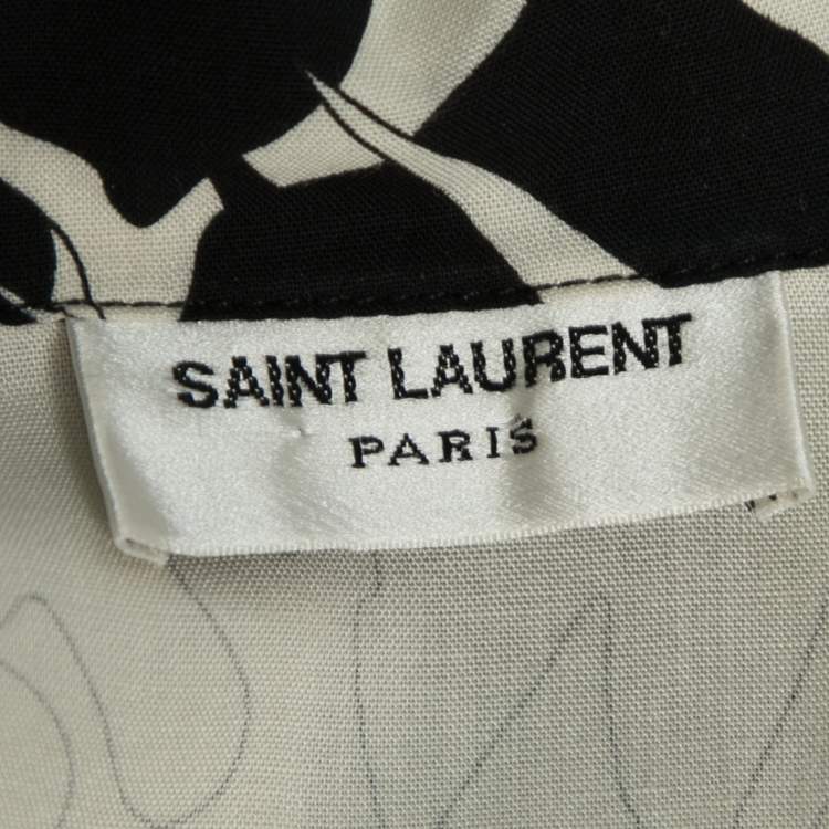 Pre Owned Saint Laurent Monochrome Jungle Print Crepe De Chine Short Sleeve Shirt XXL
