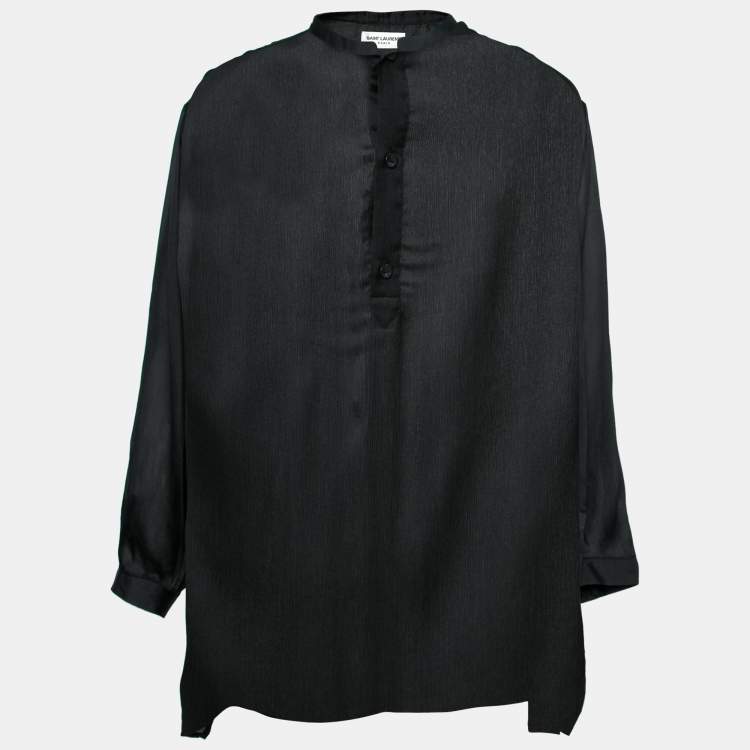Pre Owned Saint Laurent Black Sheer Silk Long Shirt XL